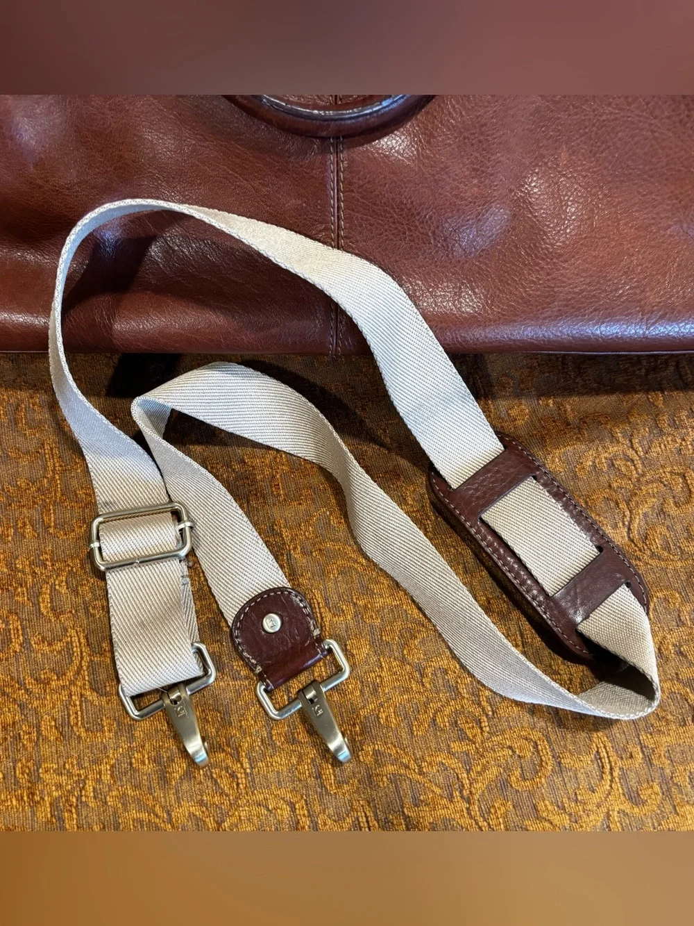 Brown Leather Liz Claiborne  Weekender Bag with Canvas Strap